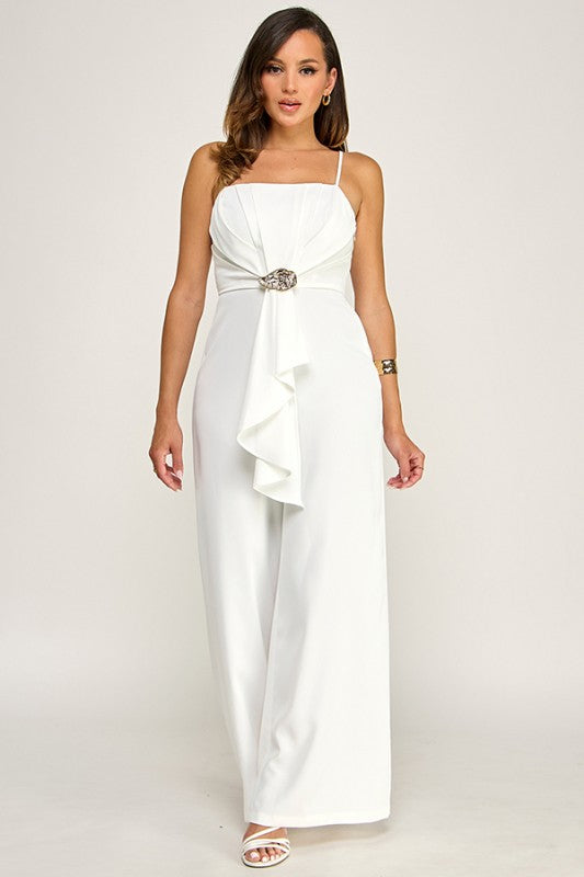JUMPSUIT BLANCO CON DETALLE EN DORADO