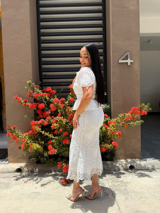 Midi White Dress Crochet