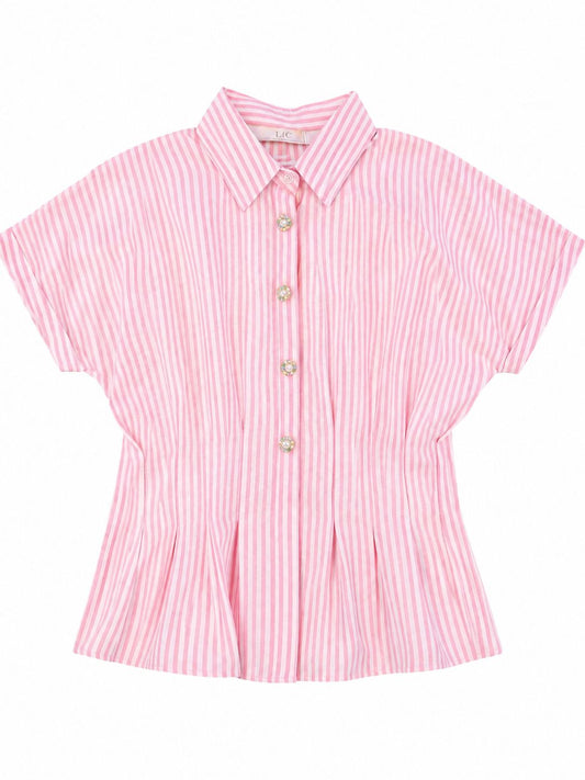 CAMISA DE RAYAS CON BOTONES DE FLORES